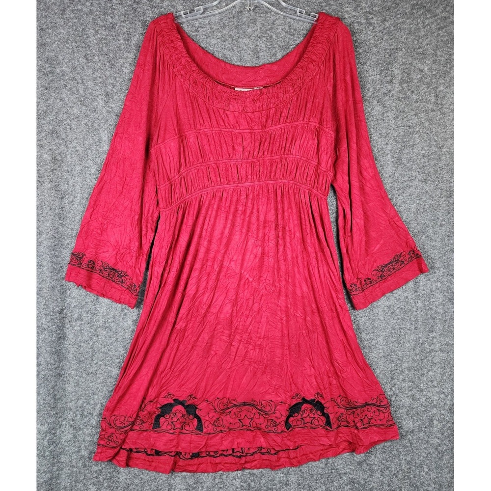 Cowgirl Justice Dress Womens XL Red Western Smocked Embroidered Pistols EUC